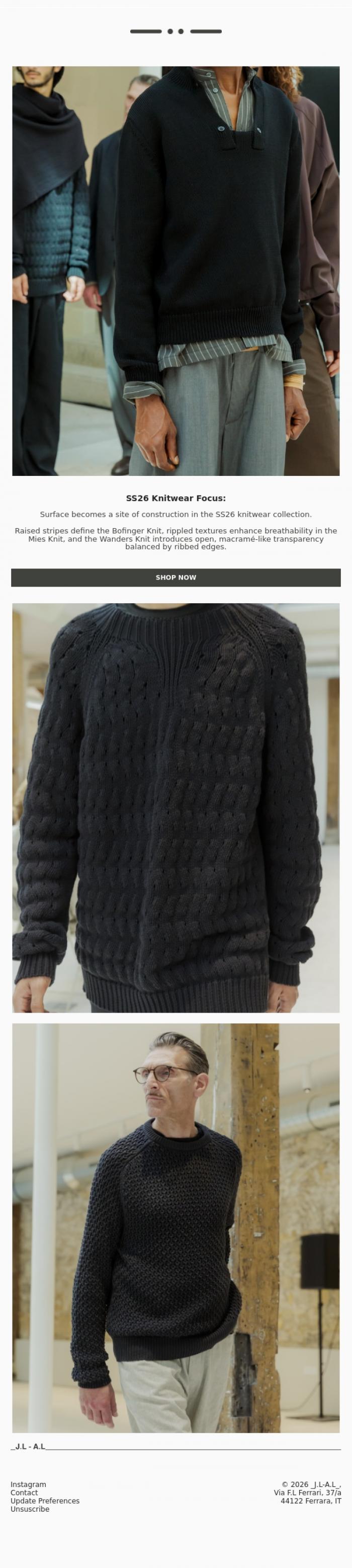 Email Design Inspiration from _J.L-A.L_, SS26 Knitwear Focus