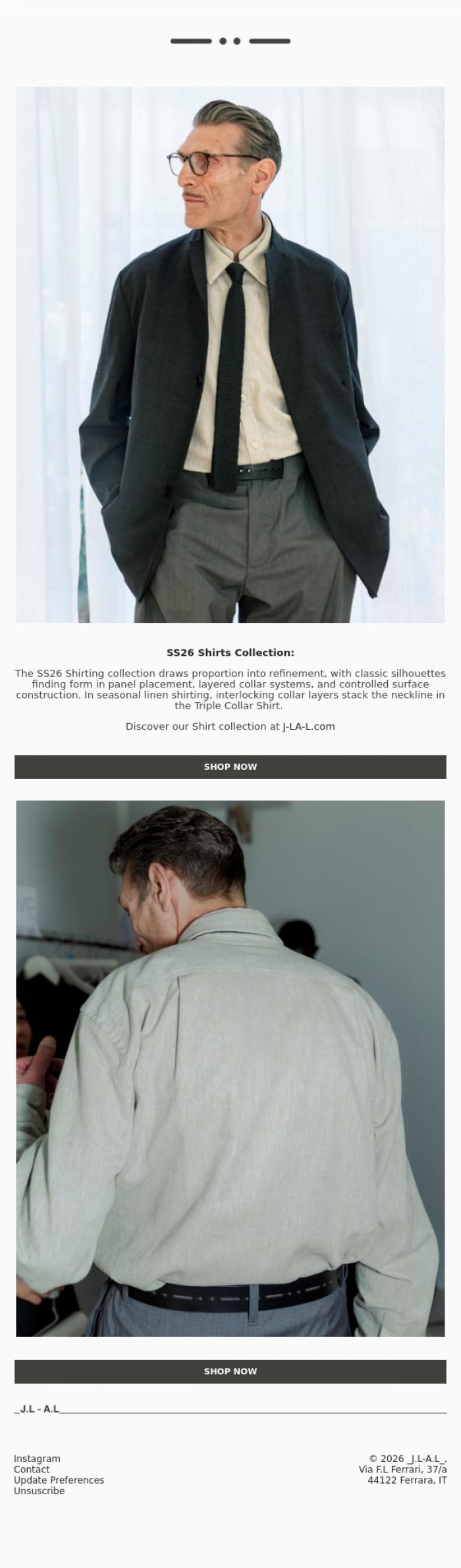 Email Design Inspiration from _J.L-A.L_, SS26 Shirts Collection