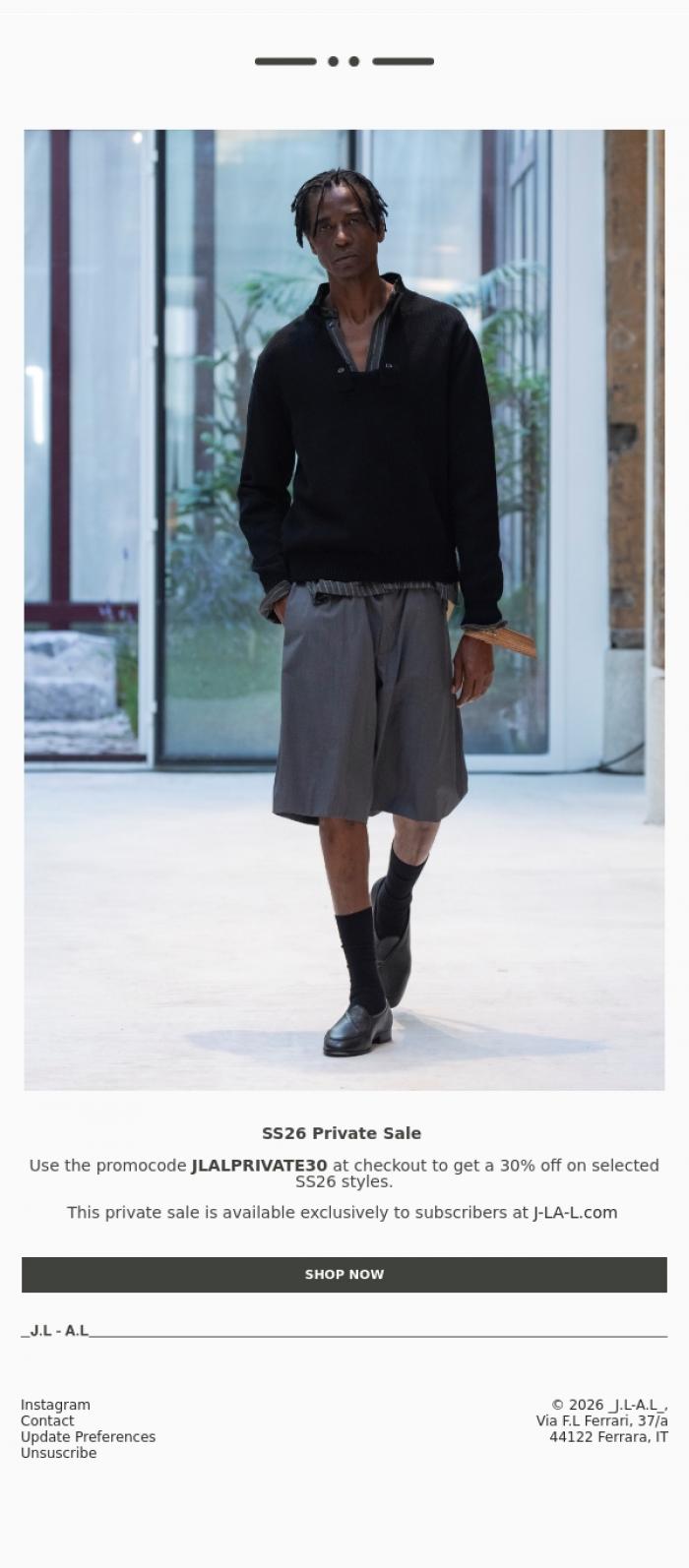 Email Design Inspiration from _J.L-A.L_, SS26 Private Sale: 30% off