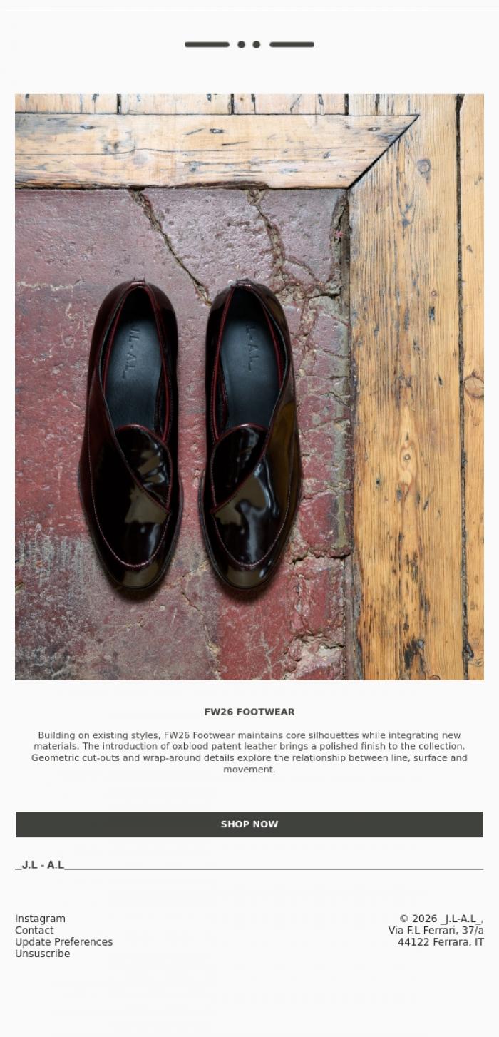 Email Design Inspiration from _J.L-A.L_, Fall Winter 26 Footwear Collection