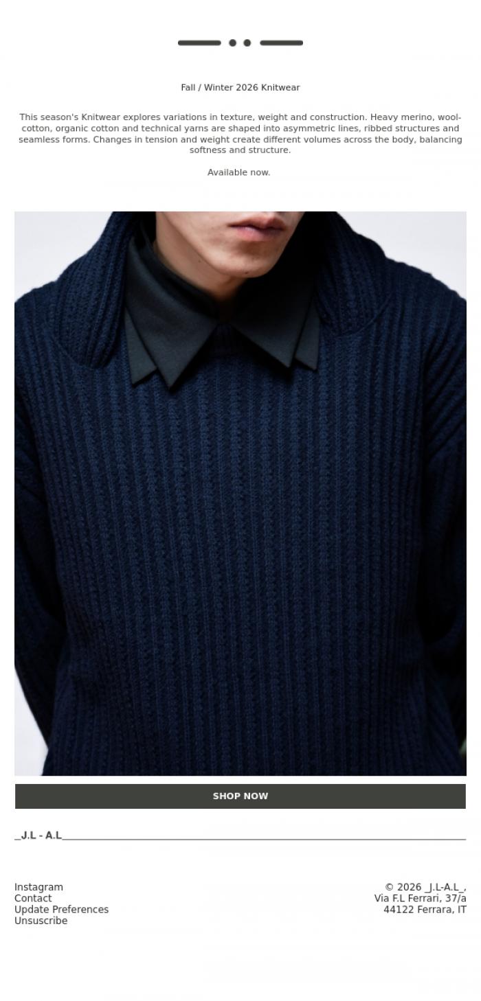 Email Design Inspiration from _J.L-A.L_, Fall / Winter 2026 Knitwear