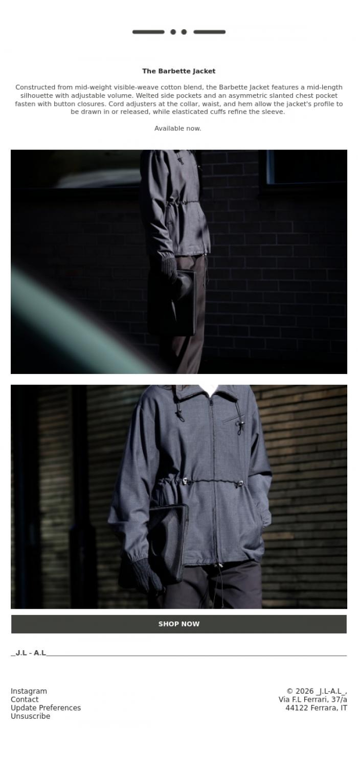 Email Design Inspiration from _J.L-A.L_, The Barbette Jacket