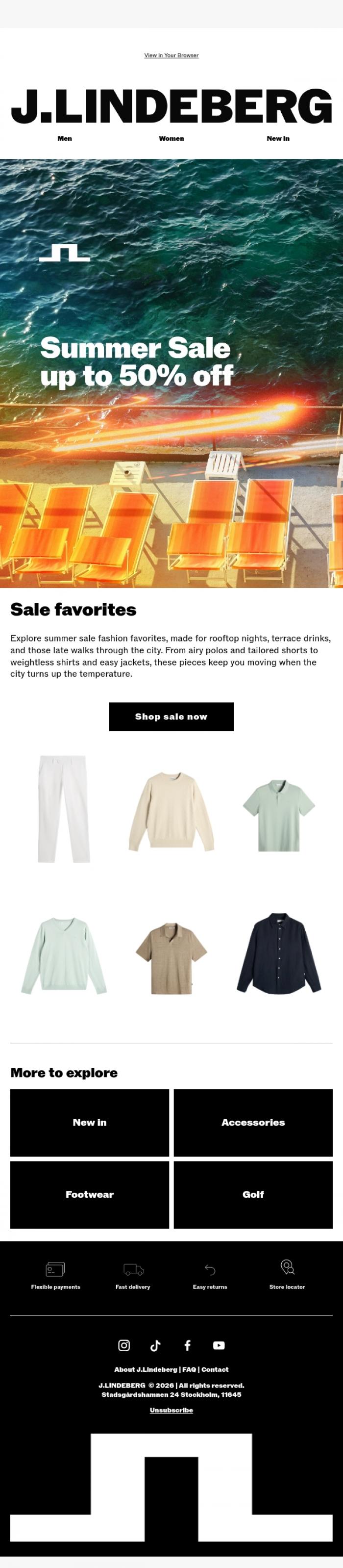 Email Design Inspiration from J.LINDEBERG, Summer sale favorites