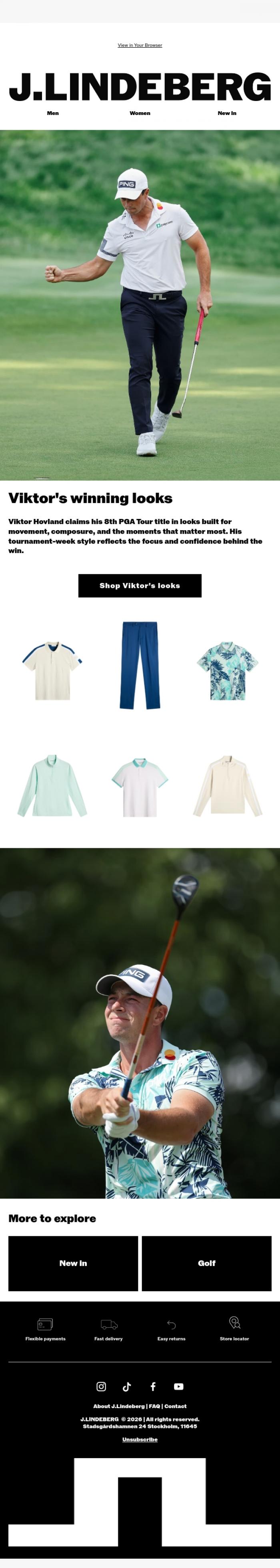 Email Design Inspiration from J.LINDEBERG, Viktor Hovland's Winning Looks