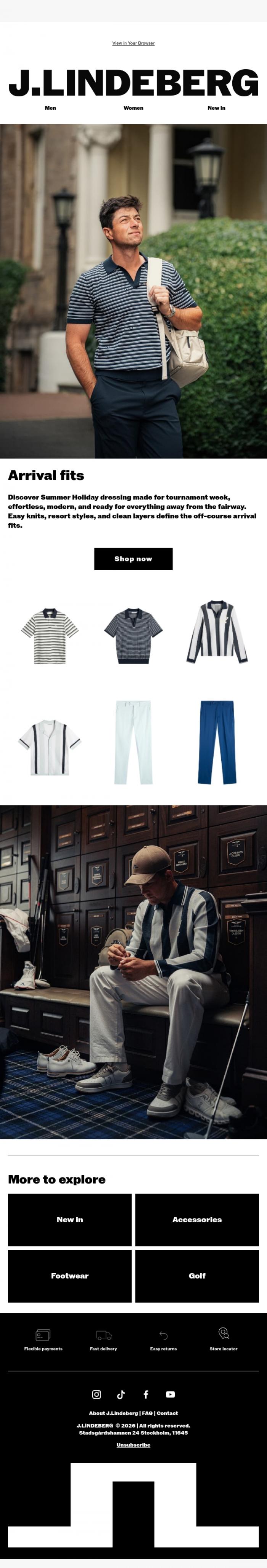 Email Design Inspiration from J.LINDEBERG, Arrival fits: Genesis Scottish Open