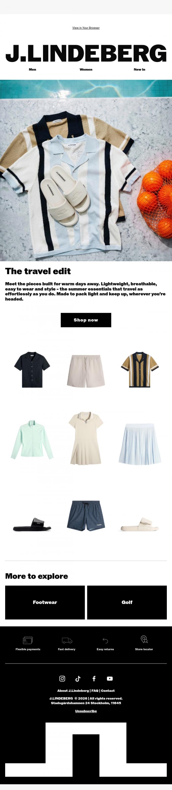 Email Design Inspiration from J.LINDEBERG, Travel Edit: Pack Light, Go Far