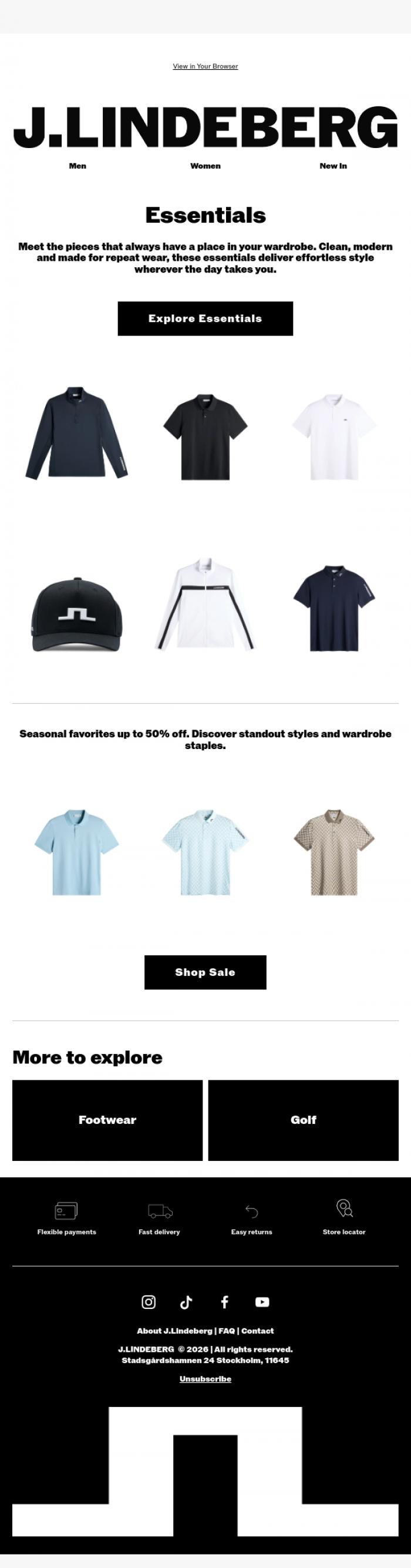 Email Design Inspiration from J.LINDEBERG, Everyday Essentials