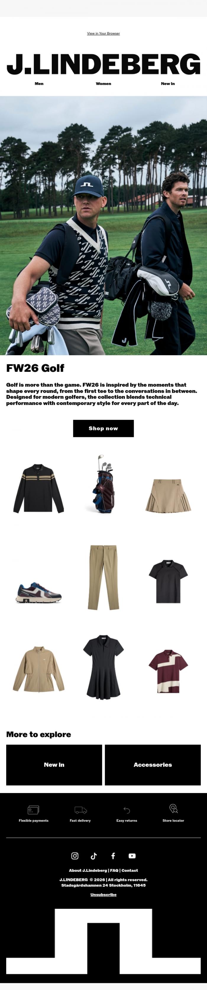 Email Design Inspiration from J.LINDEBERG, New in: FW26 golf