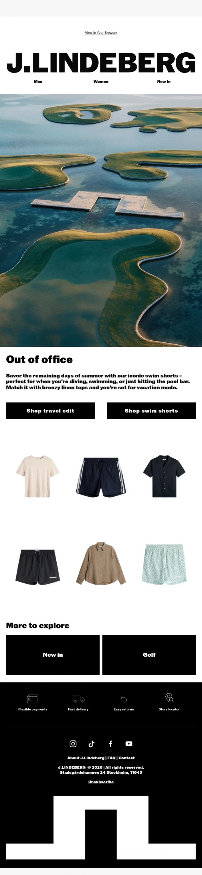 Email Design Inspiration from J.LINDEBERG, Spotlight On | Swim Shorts