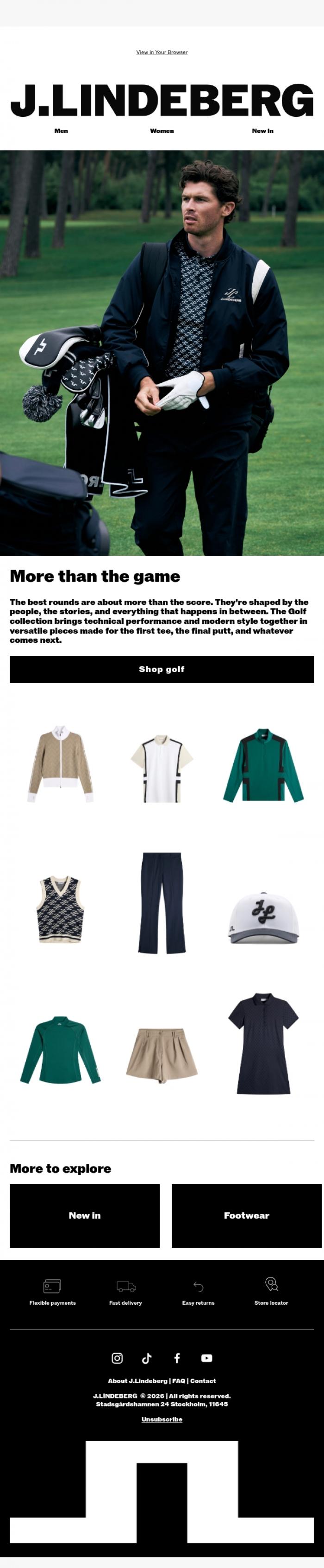 Email Design Inspiration from J.LINDEBERG, FW26 Golf: Built Around the Game