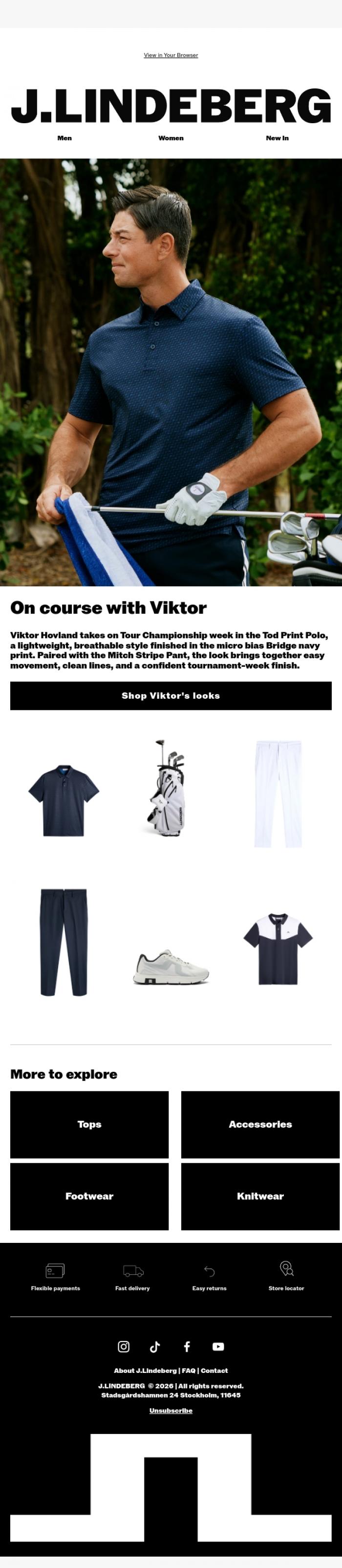 Email Design Inspiration from J.LINDEBERG, Viktor Hovland's Tour Championship Looks