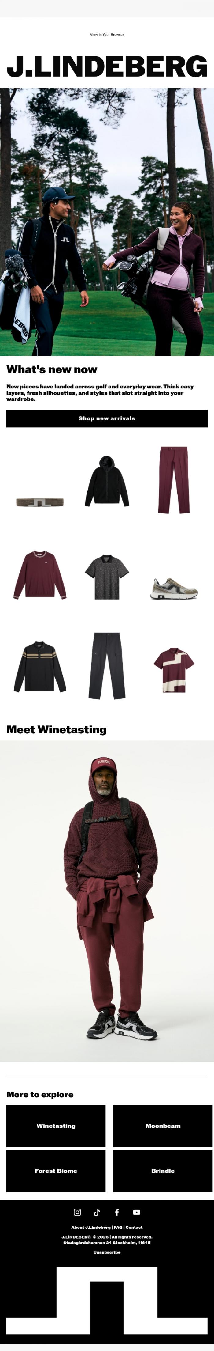 Email Design Inspiration from J.LINDEBERG, New arrivals: Just in