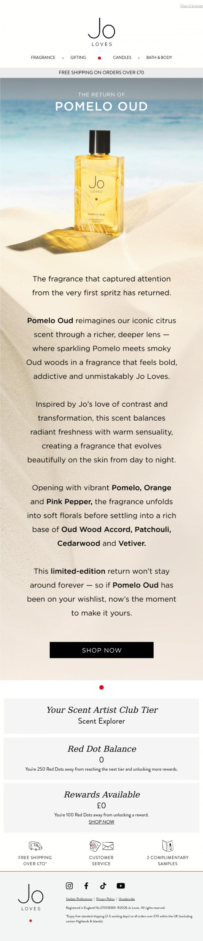 Email Design Inspiration from Jo Loves, Pomelo Oud is back-don't miss out