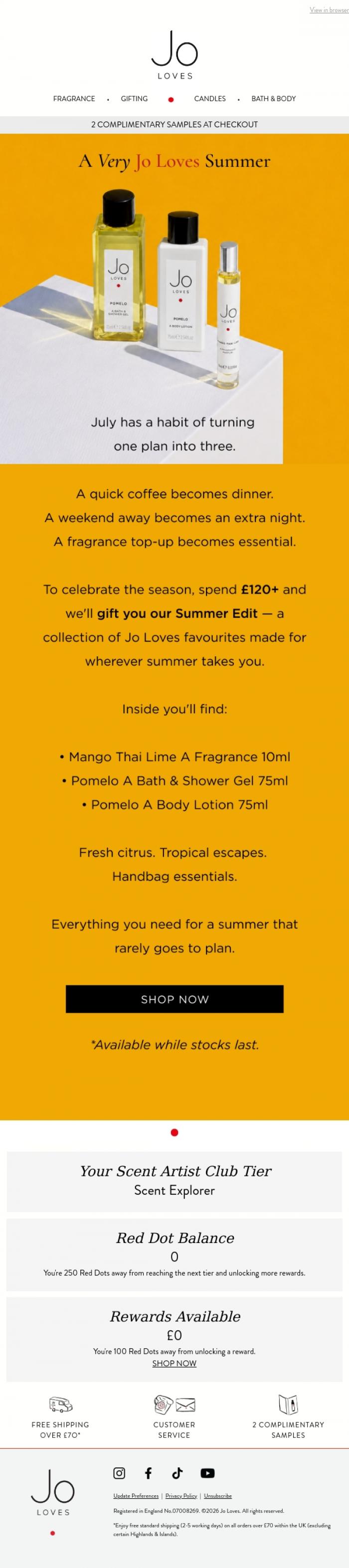 Email Design Inspiration from Jo Loves, Reminder: Get our Summer Edit when you spend &pound;120.