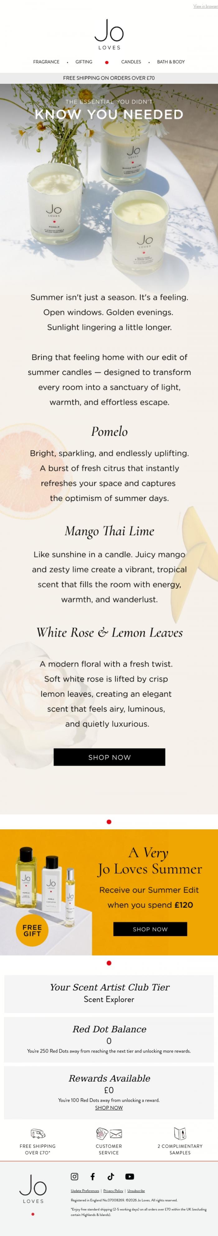 Email Design Inspiration from Jo Loves, Summer Starts at Home