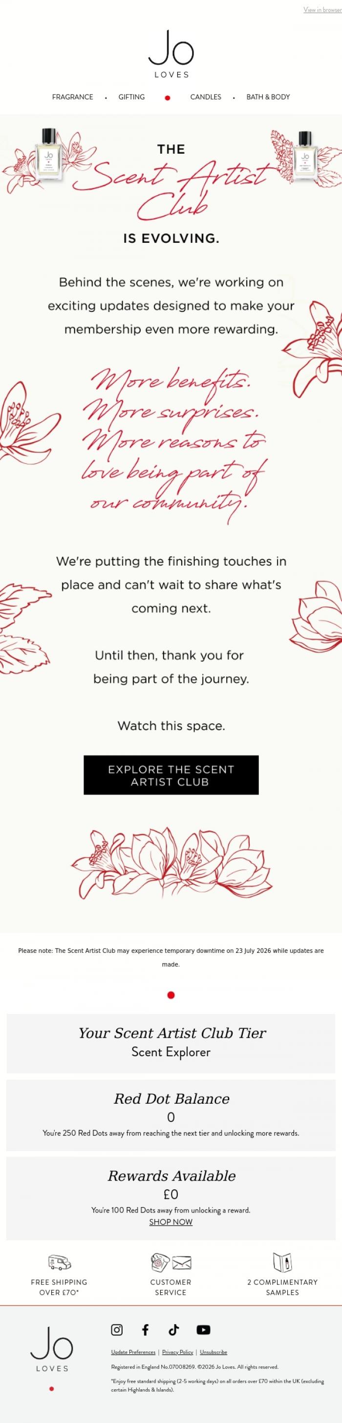 Email Design Inspiration from Jo Loves, A New Chapter for the Scent Artist Club