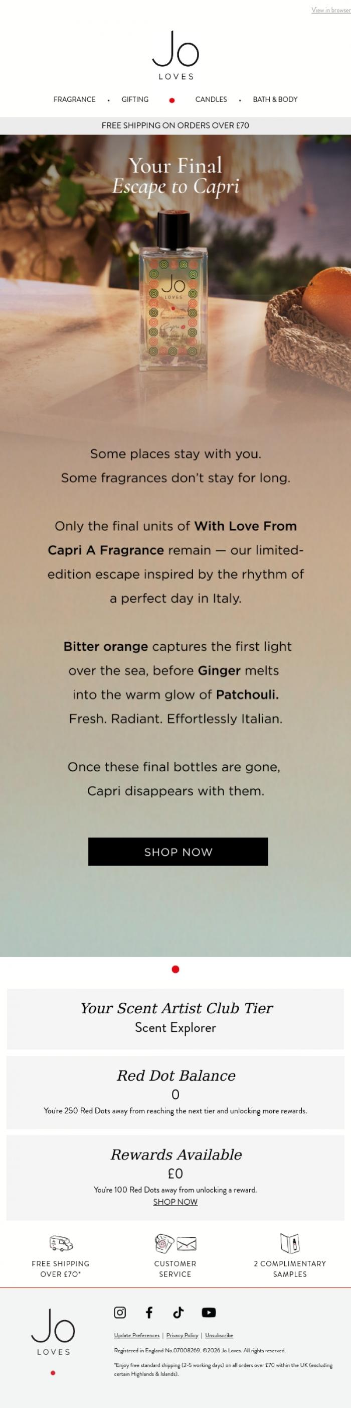 Email Design Inspiration from Jo Loves, Capri Is Almost Gone