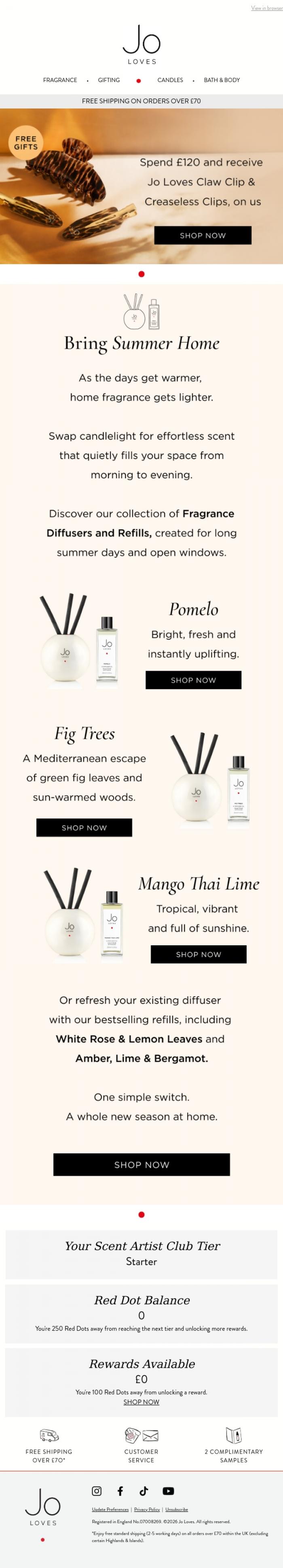 Email Design Inspiration from Jo Loves, A Lighter Way to Scent Your Home