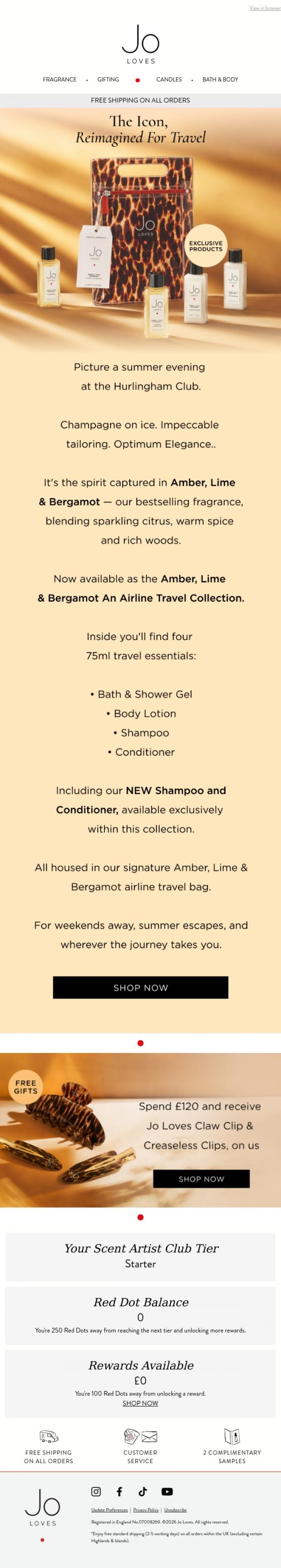 Email Design Inspiration from Jo Loves, NEW: Amber, Lime & Bergamot Airline Travel Collection