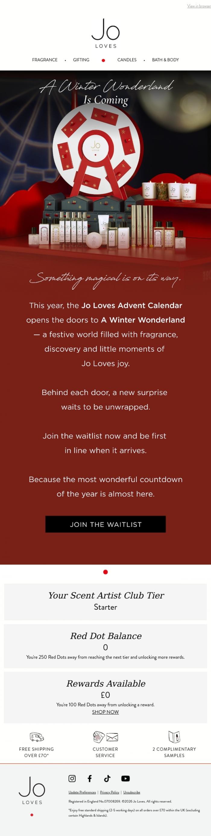Email Design Inspiration from Jo Loves, The Advent Calendar Waitlist Is Open