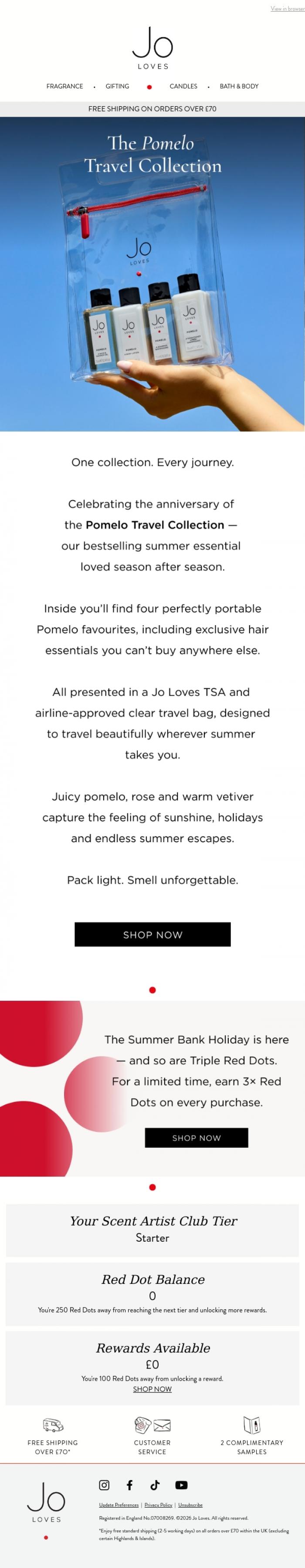 Email Design Inspiration from Jo Loves, The Travel Essential That Keeps Selling Out