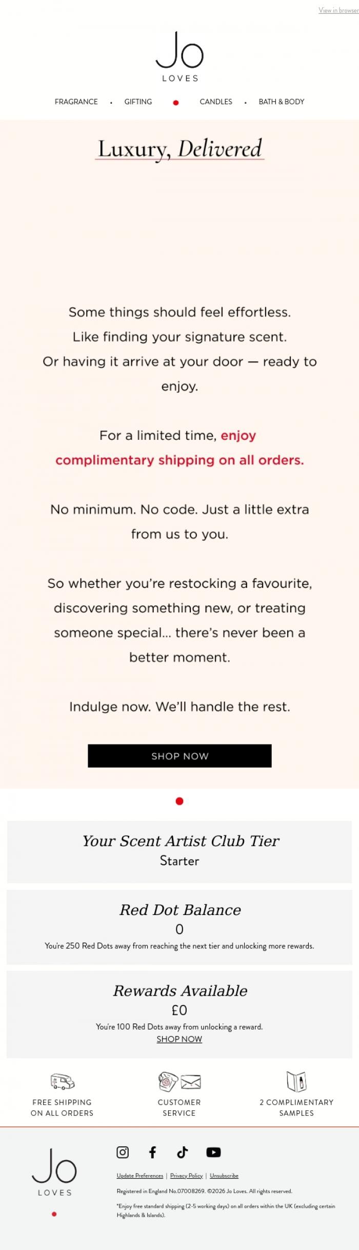 Email Design Inspiration from Jo Loves, It's On Us - Free Shipping Starts Now