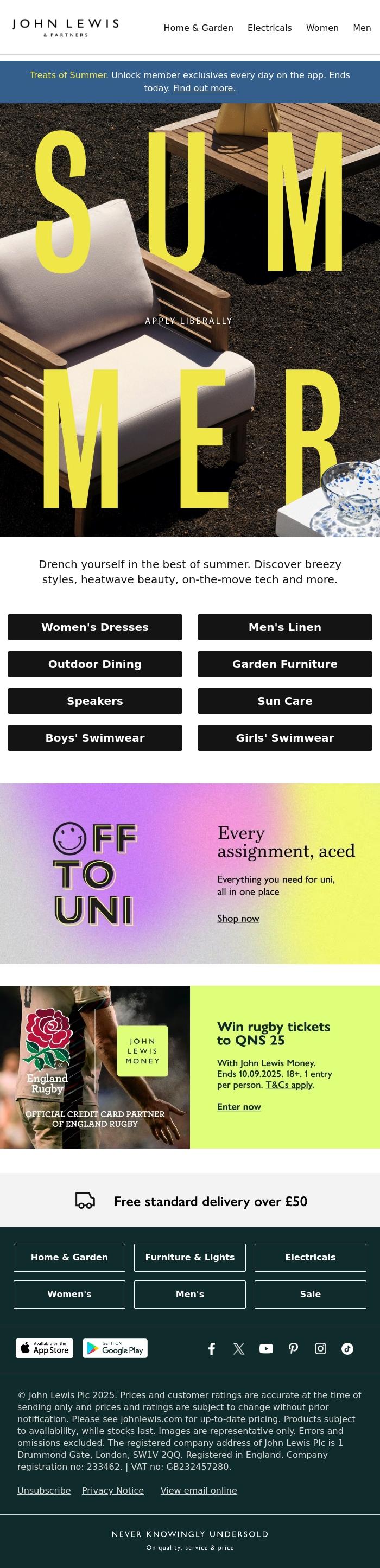 Email Design Inspiration from John Lewis & Partners, Coming in hot - our summer highlights