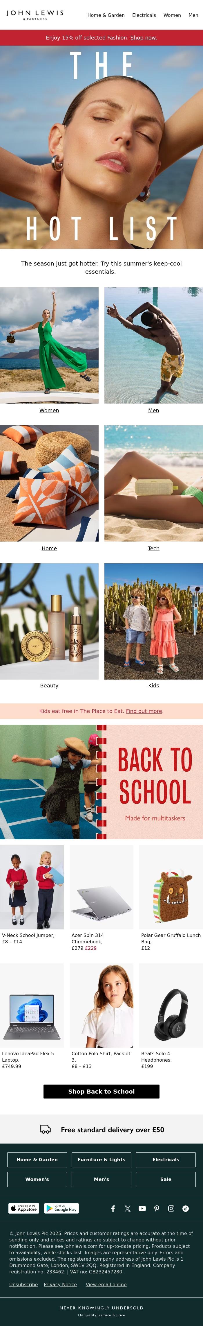 Email Design Inspiration from John Lewis & Partners, It's getting hotter. Bring on our keep-cool essentials.