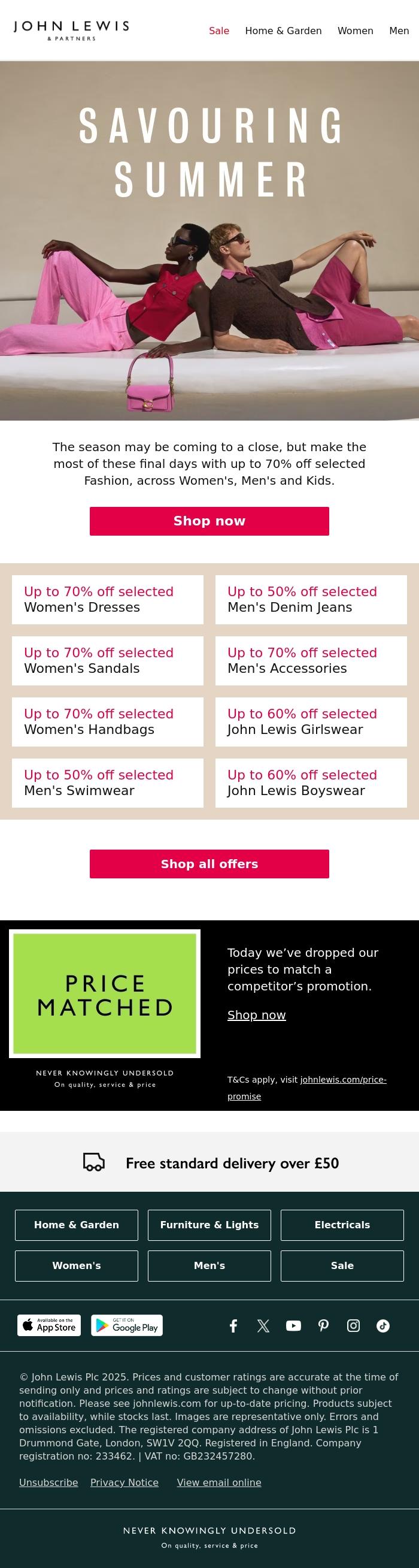 Email Design Inspiration from John Lewis & Partners, Up to 70% off selected Fashion