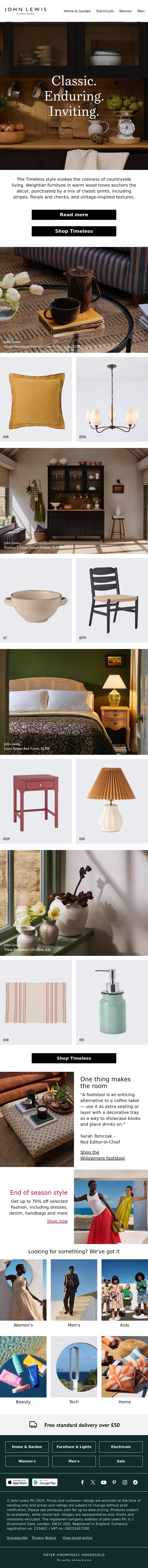 Email Design Inspiration from John Lewis & Partners, A style for the ages: Timeless