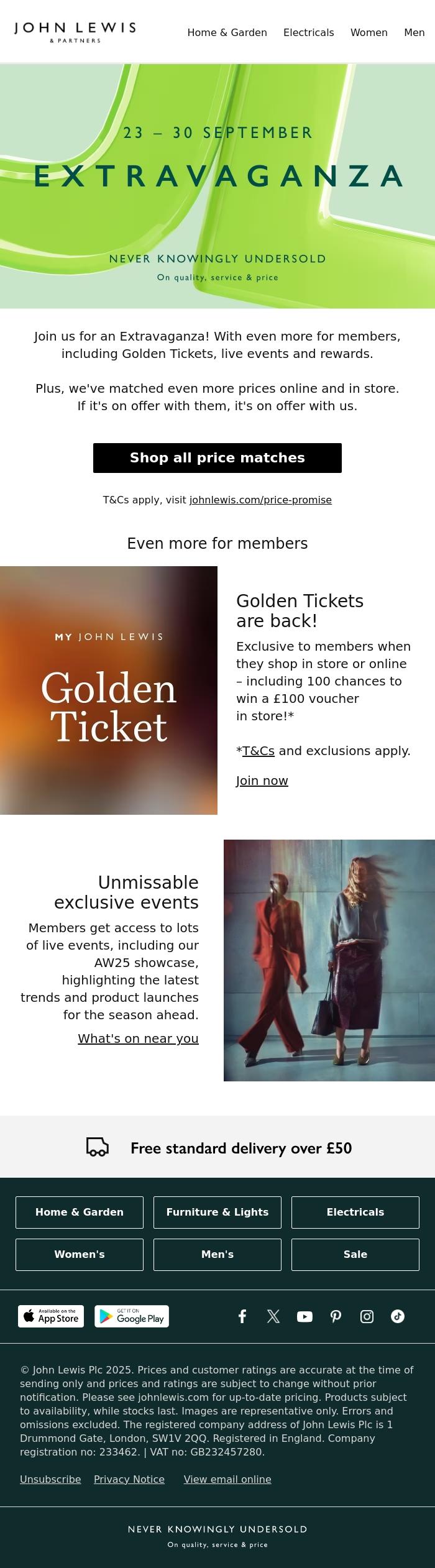 Email Design Inspiration from John Lewis & Partners, Extravaganza alert - it's now on!