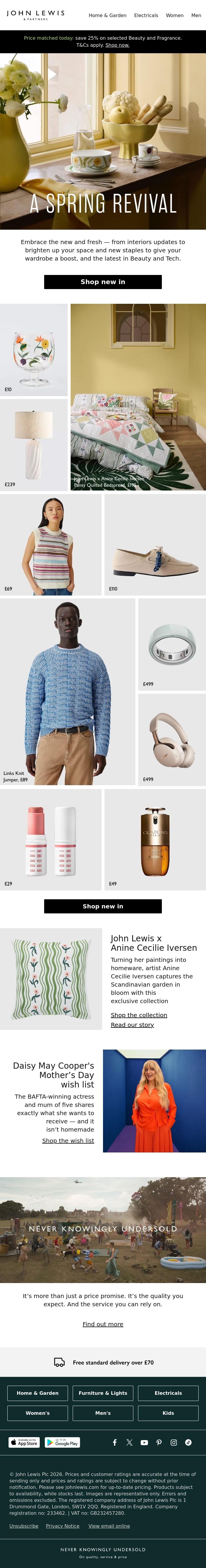 Email Design Inspiration from John Lewis & Partners, Fresh spring drops
