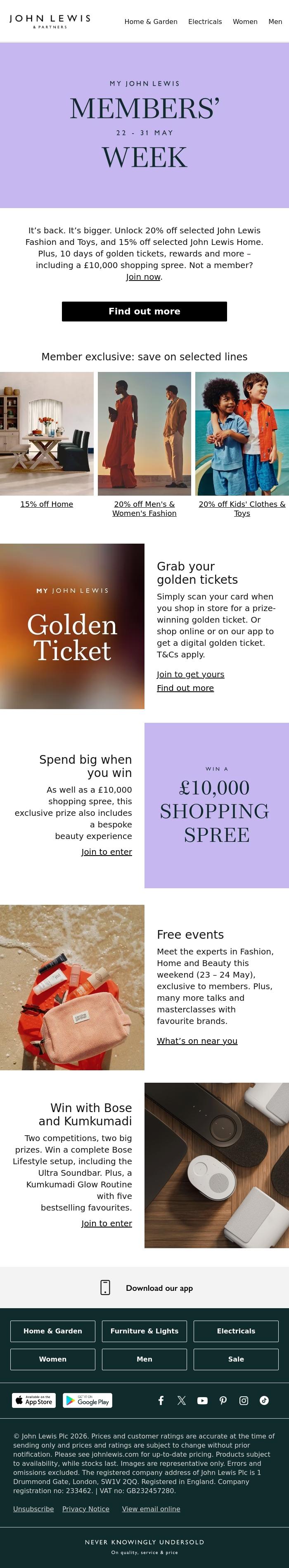 Email Design Inspiration from John Lewis & Partners, Members' Week starts now