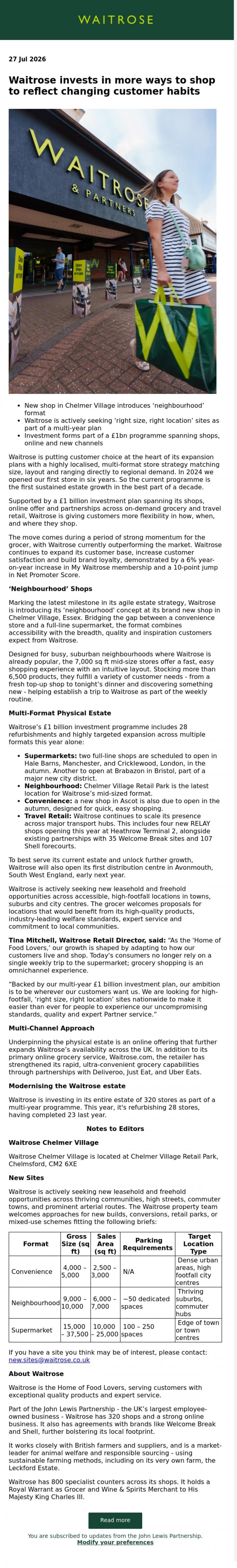 Email Design Inspiration from John Lewis Partnership, Waitrose invests in more ways to shop to reflect changing customer habits