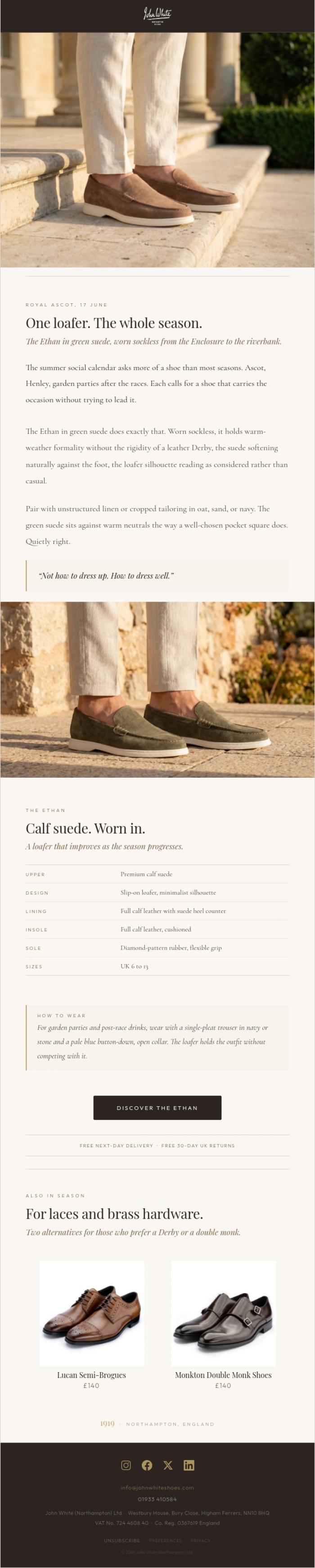 Email Design Inspiration from John White Shoes, The season's quietest statement