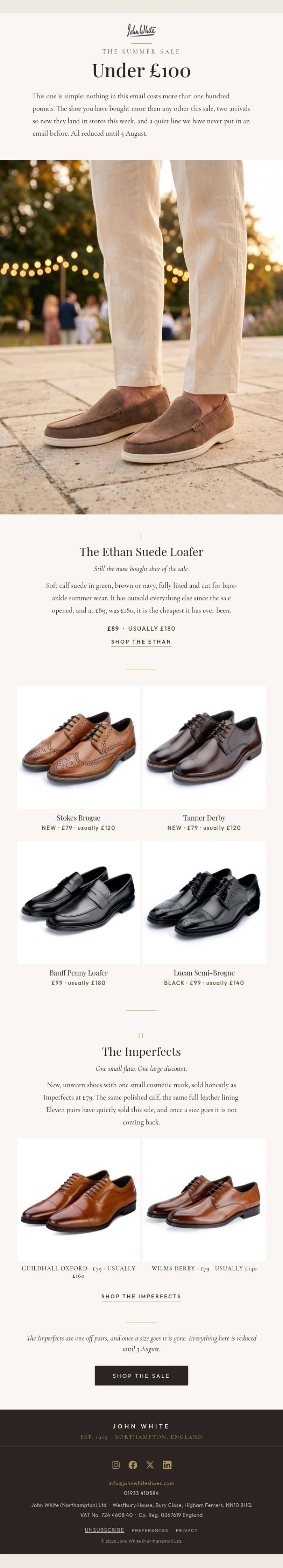 Email Design Inspiration from John White Shoes, The under &pound;100 edit