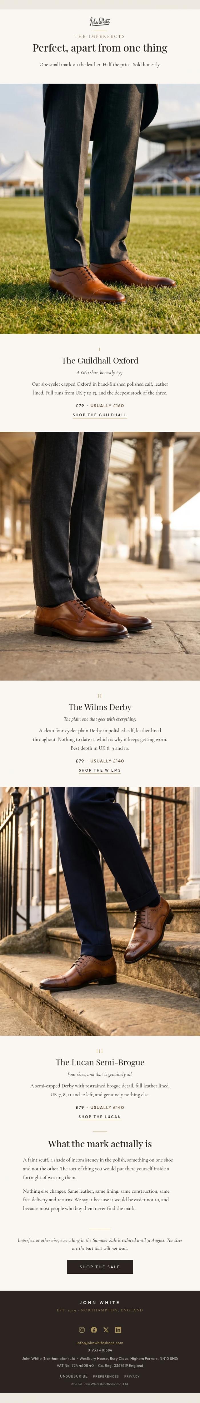 Email Design Inspiration from John White Shoes, Perfect, apart from one thing