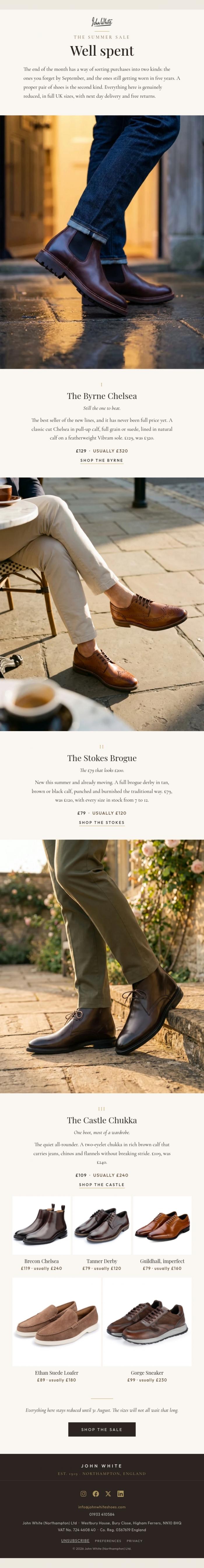 Email Design Inspiration from John White Shoes, Well spent