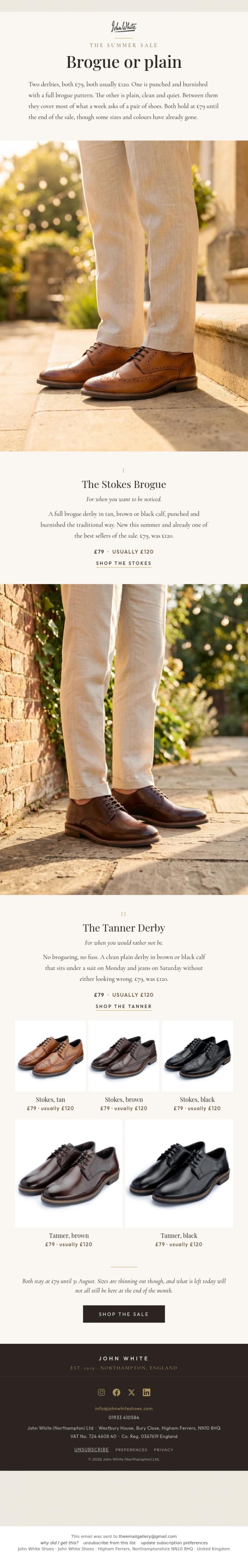 Email Design Inspiration from John White Shoes, Brogue or plain