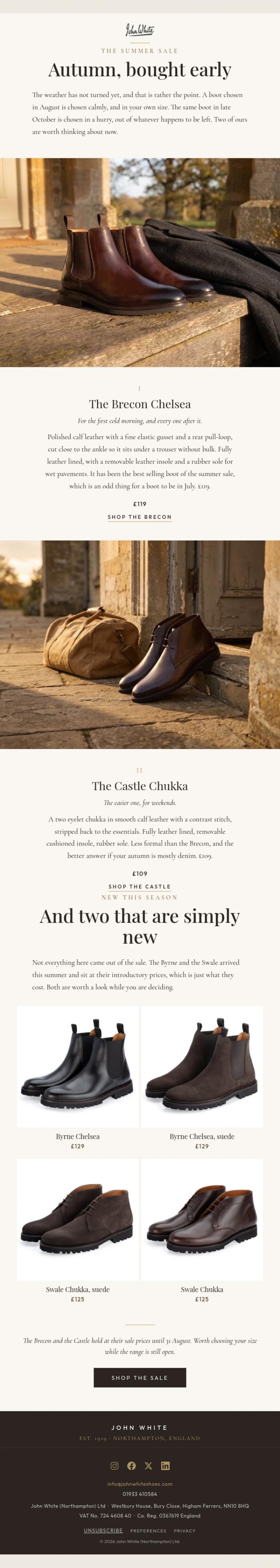 Email Design Inspiration from John White Shoes, Autumn, bought early