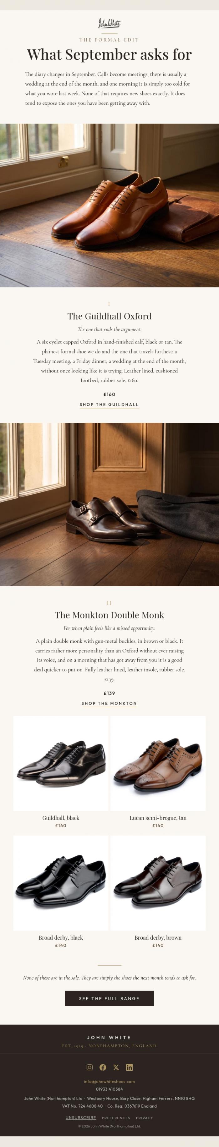 Email Design Inspiration from John White Shoes, What September asks for
