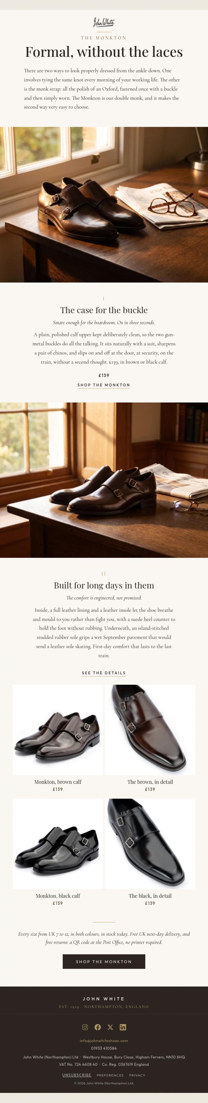 Email Design Inspiration from John White Shoes, Formal, without the laces