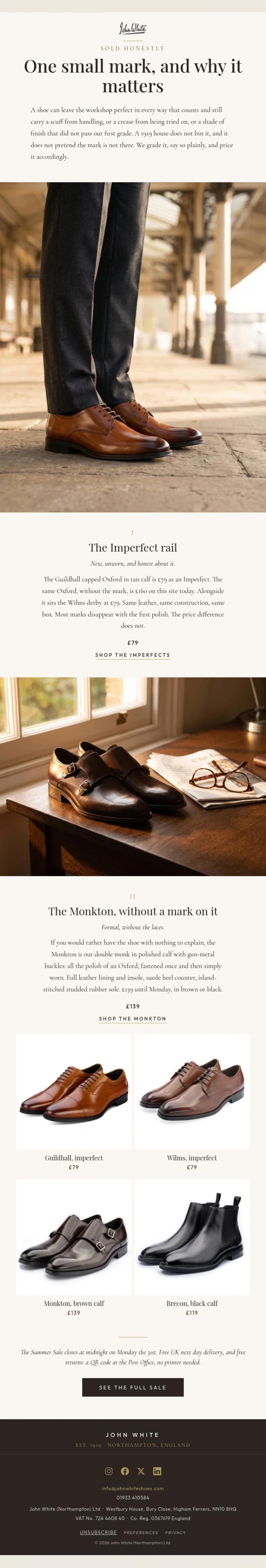 Email Design Inspiration from John White Shoes, One small mark, and why it matters