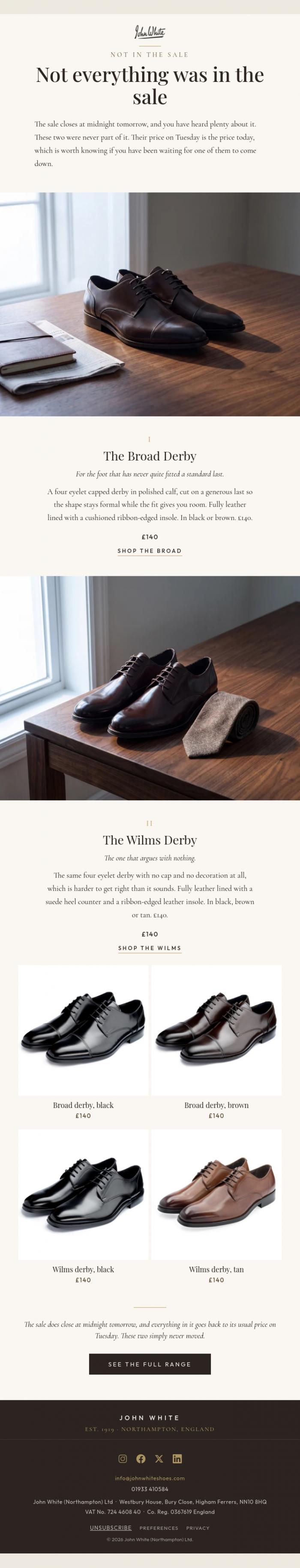 Email Design Inspiration from John White Shoes, Not everything was in the sale