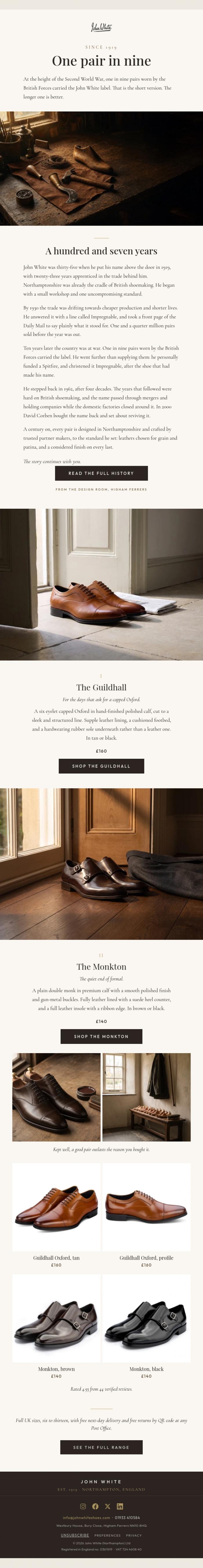 Email Design Inspiration from John White Shoes, One pair in nine