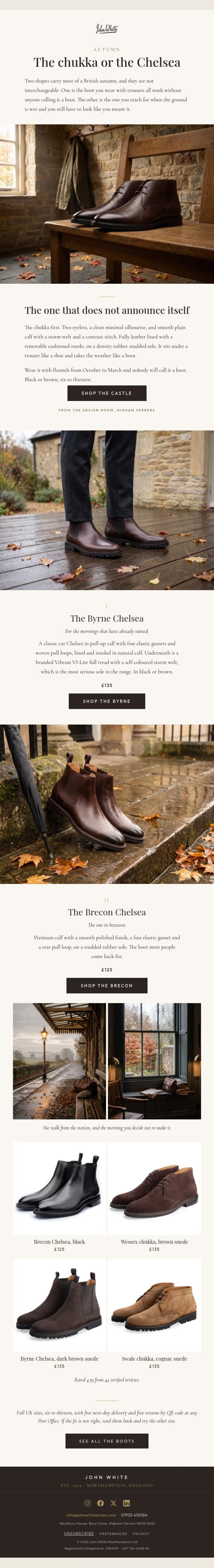 Email Design Inspiration from John White Shoes, Two boots for a British autumn