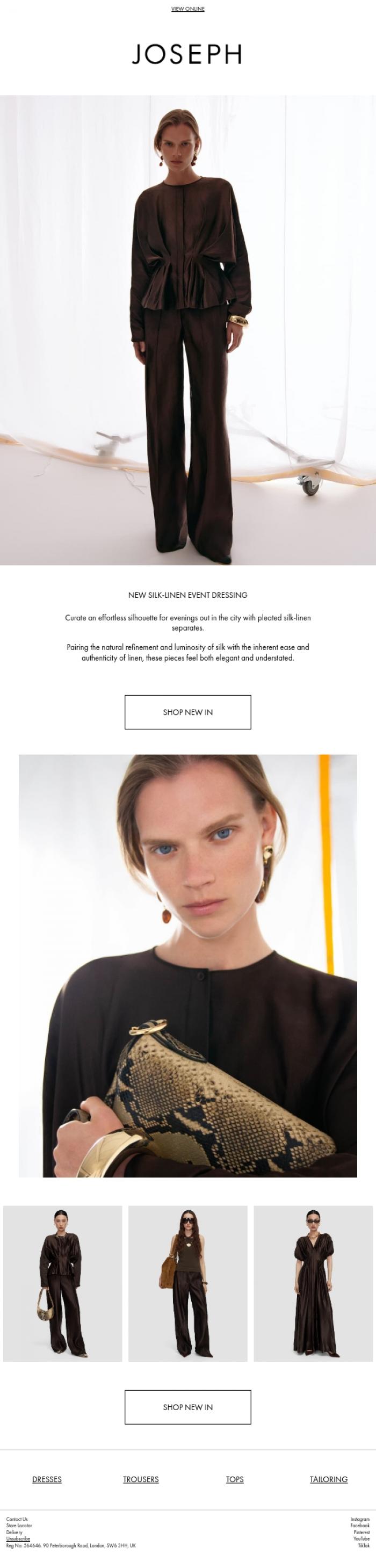 Email Design Inspiration from JOSEPH, New In: Silk-linen event dressing