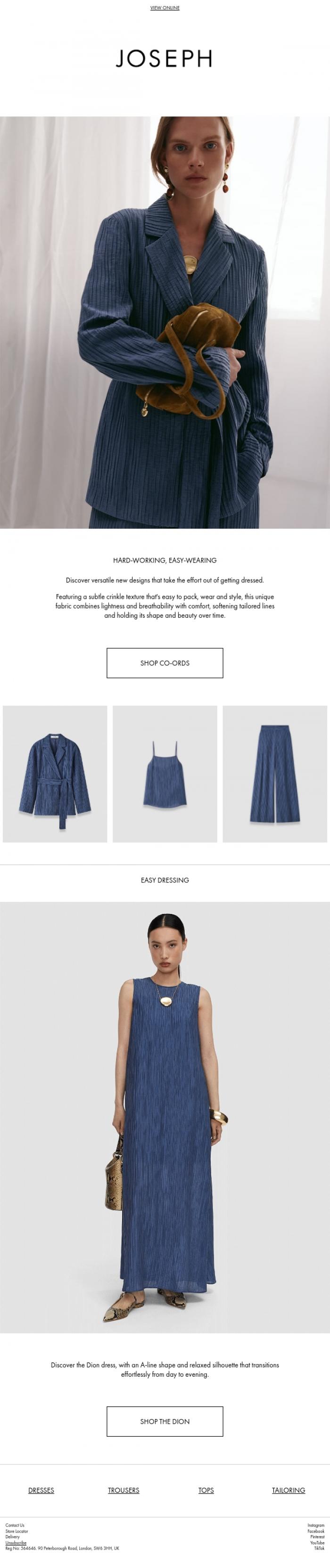 Email Design Inspiration from JOSEPH, Hard-working, easy-wearing