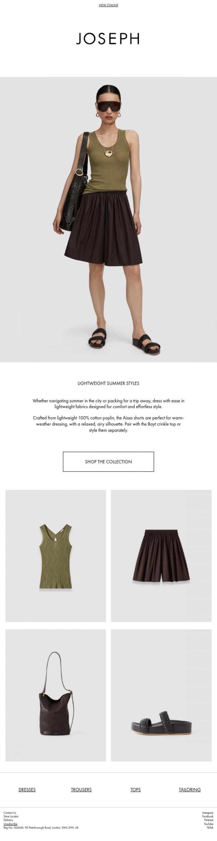 Email Design Inspiration from JOSEPH, Summer Weekend Dressing