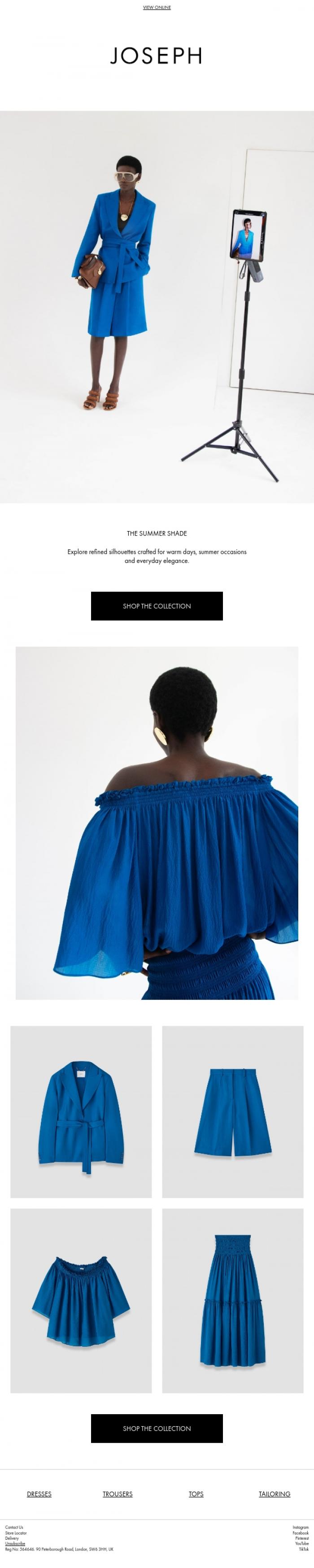 Email Design Inspiration from JOSEPH, Summer dressing in shades of blue